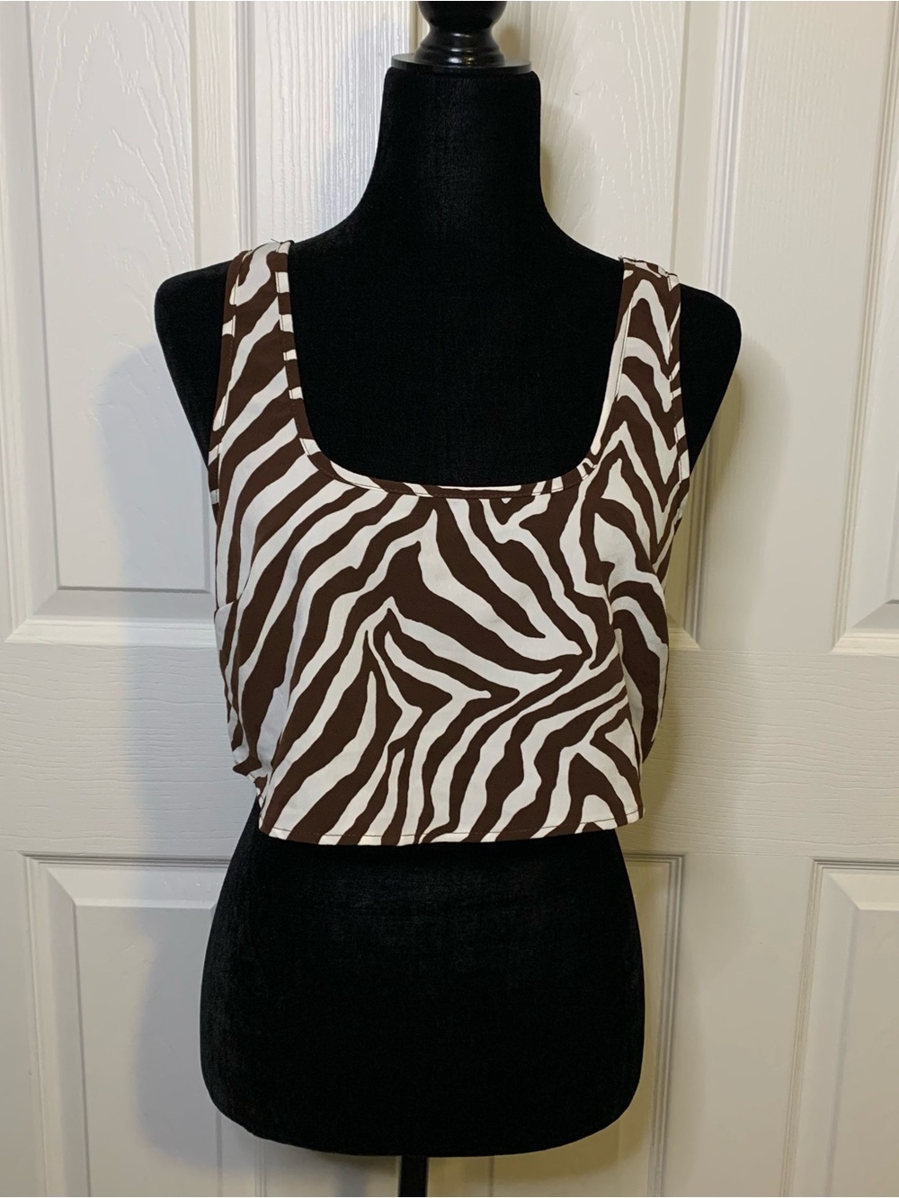 Brown Zebra Print Cropped Tank Top